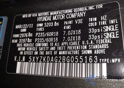 2011 Hyundai Santa Fe Limited V6 z USA, uszkodzony, nr VIN 5XYZKDAG2BG055163